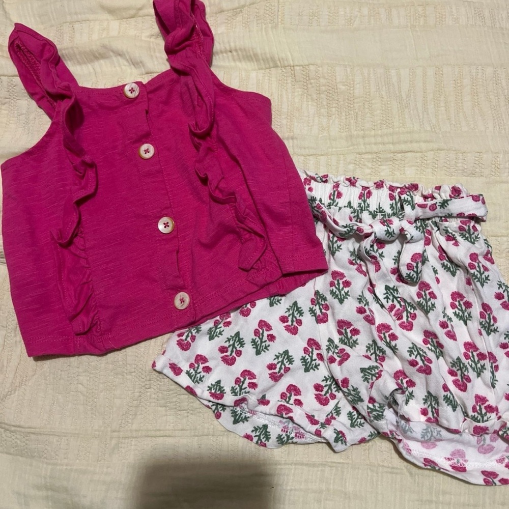 Pink Ruffle Top and Floral Shorts Set